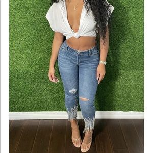 Denim jeans with diamond fringe